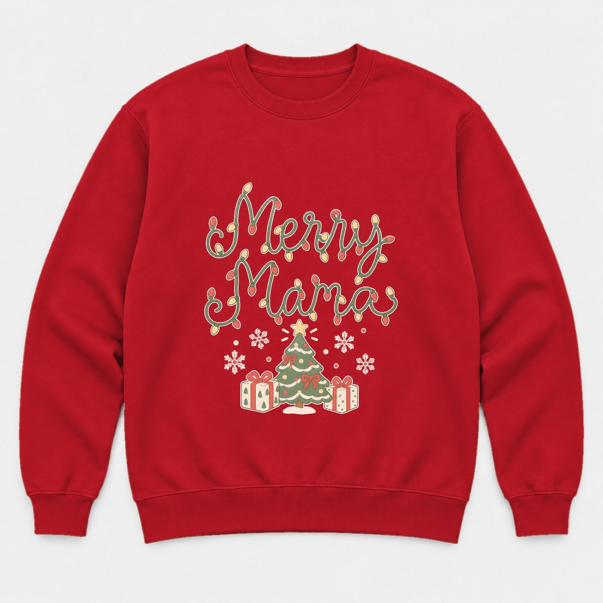 Merry Mama Christmas Lights Graphic T-Shirt & Sweatshirt - Sweatshirt Red Front