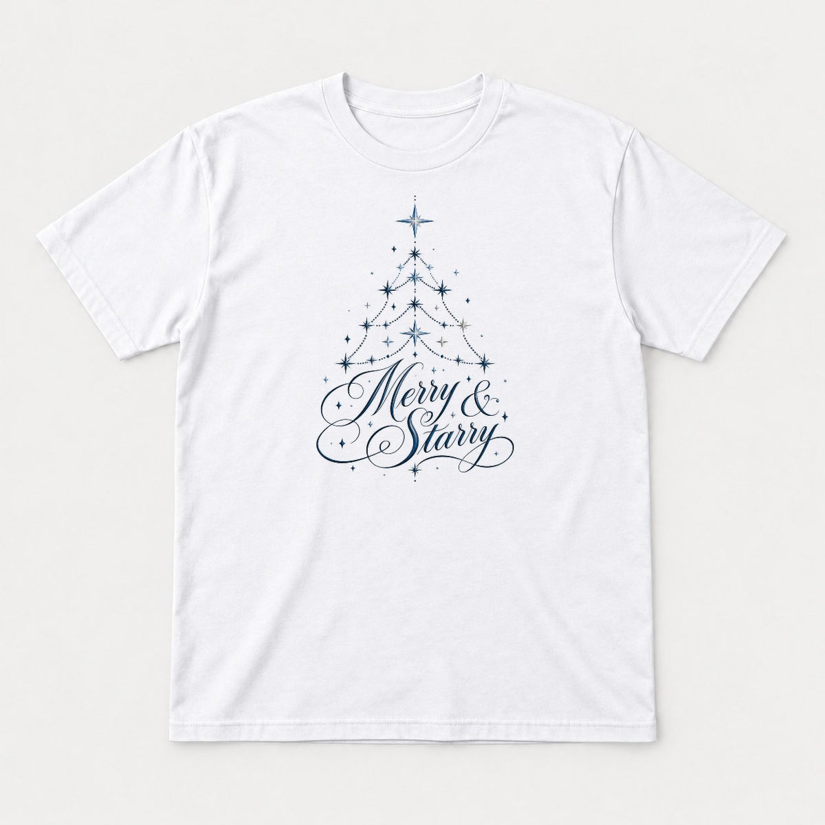 Merry & Starry Celestial Christmas Tree Graphic T-Shirt & Sweatshirt - Tshirt White Front