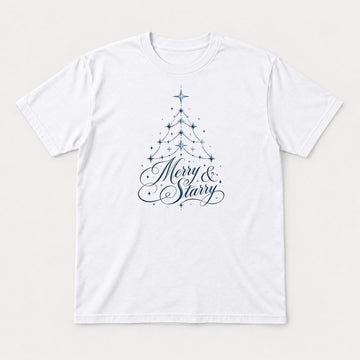Merry & Starry Celestial Christmas Tree Graphic T-Shirt & Sweatshirt - Tshirt White Front