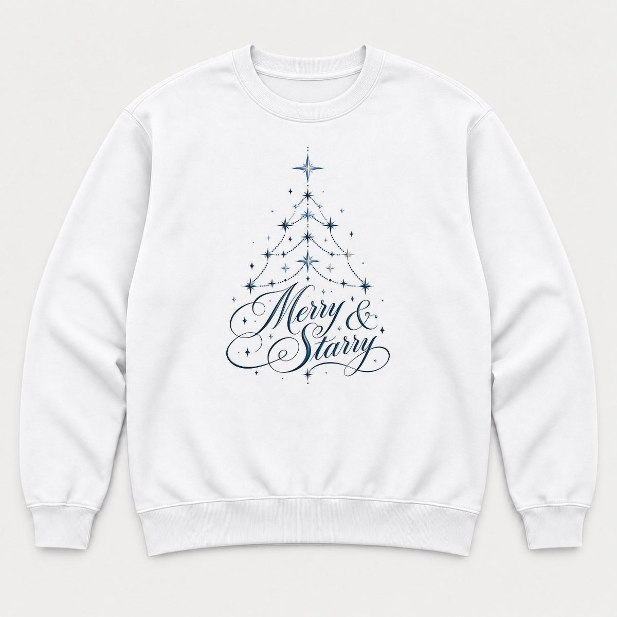 Merry & Starry Celestial Christmas Tree Graphic T-Shirt & Sweatshirt - Sweatshirt White Front