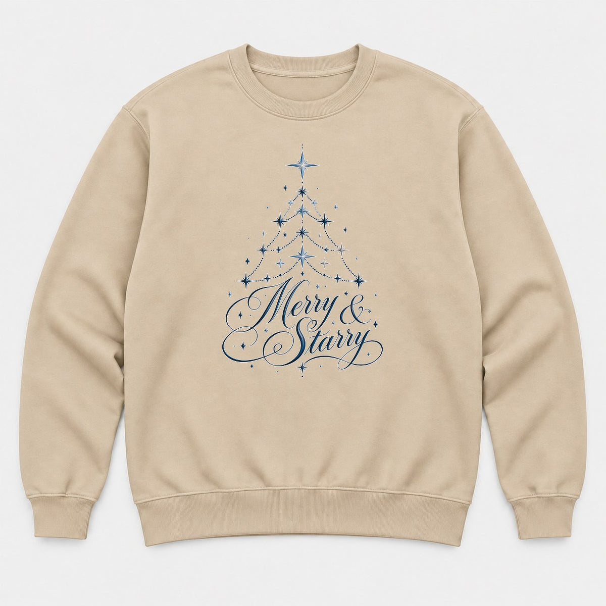 Merry & Starry Celestial Christmas Tree Graphic T-Shirt & Sweatshirt - Sweatshirt Sand Front