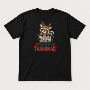 Merry Trashmas Raccoon Reindeer Christmas Graphic T-Shirt & Sweatshirt - Tshirt Black Front