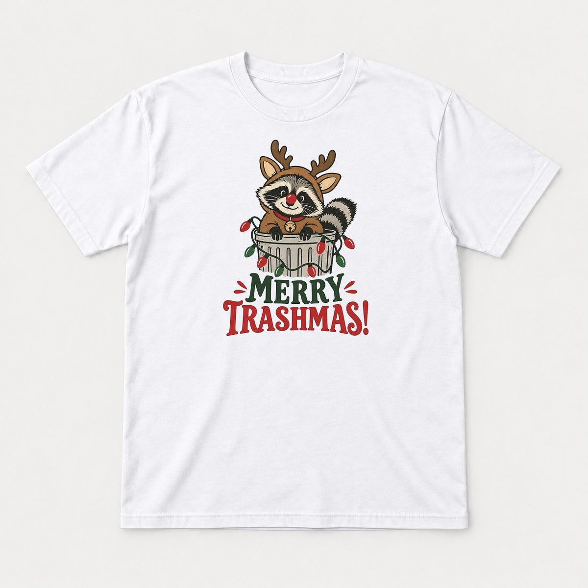 Merry Trashmas Raccoon Reindeer Christmas Graphic T-Shirt & Sweatshirt - Tshirt White Front