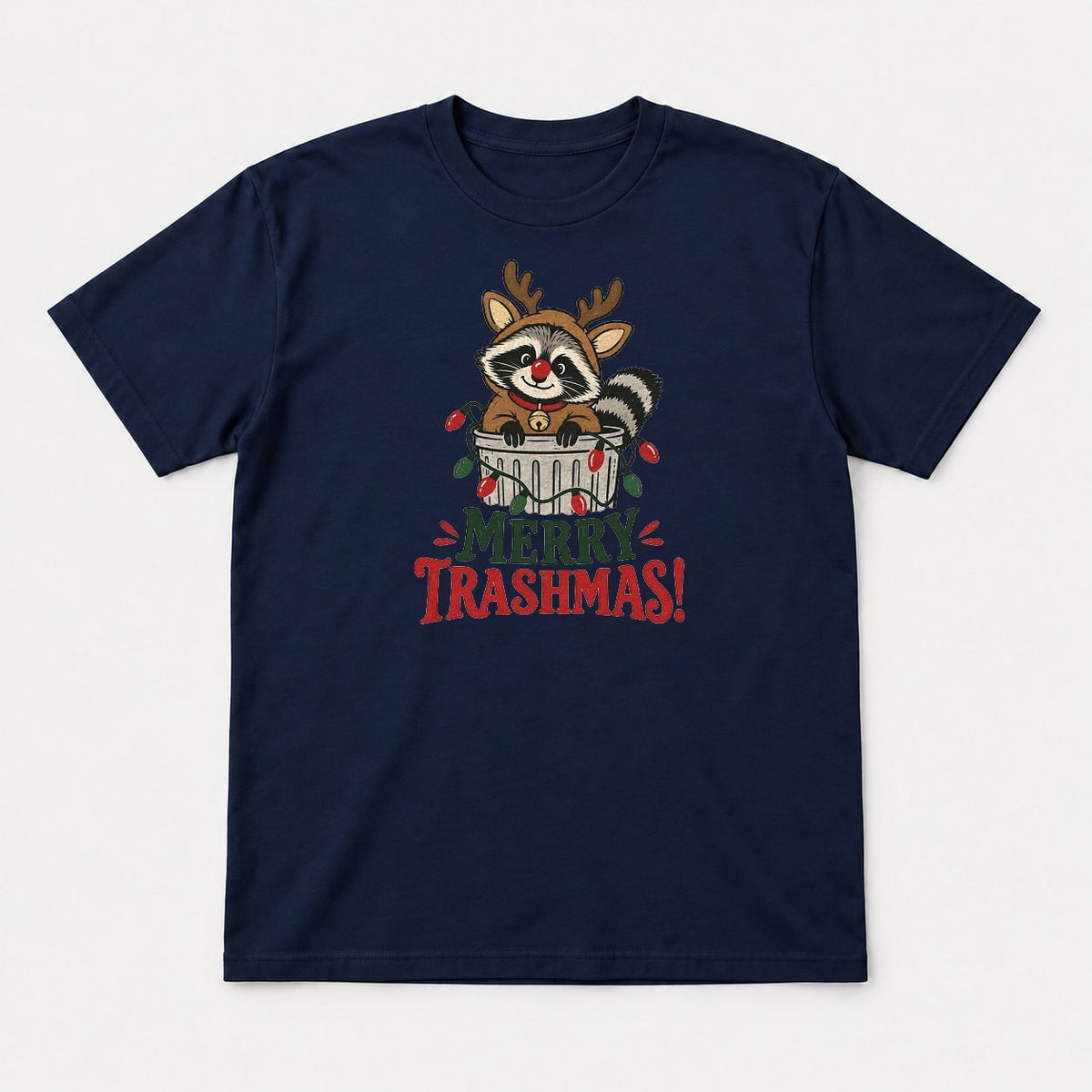 Merry Trashmas Raccoon Reindeer Christmas Graphic T-Shirt & Sweatshirt - Tshirt Navy Front