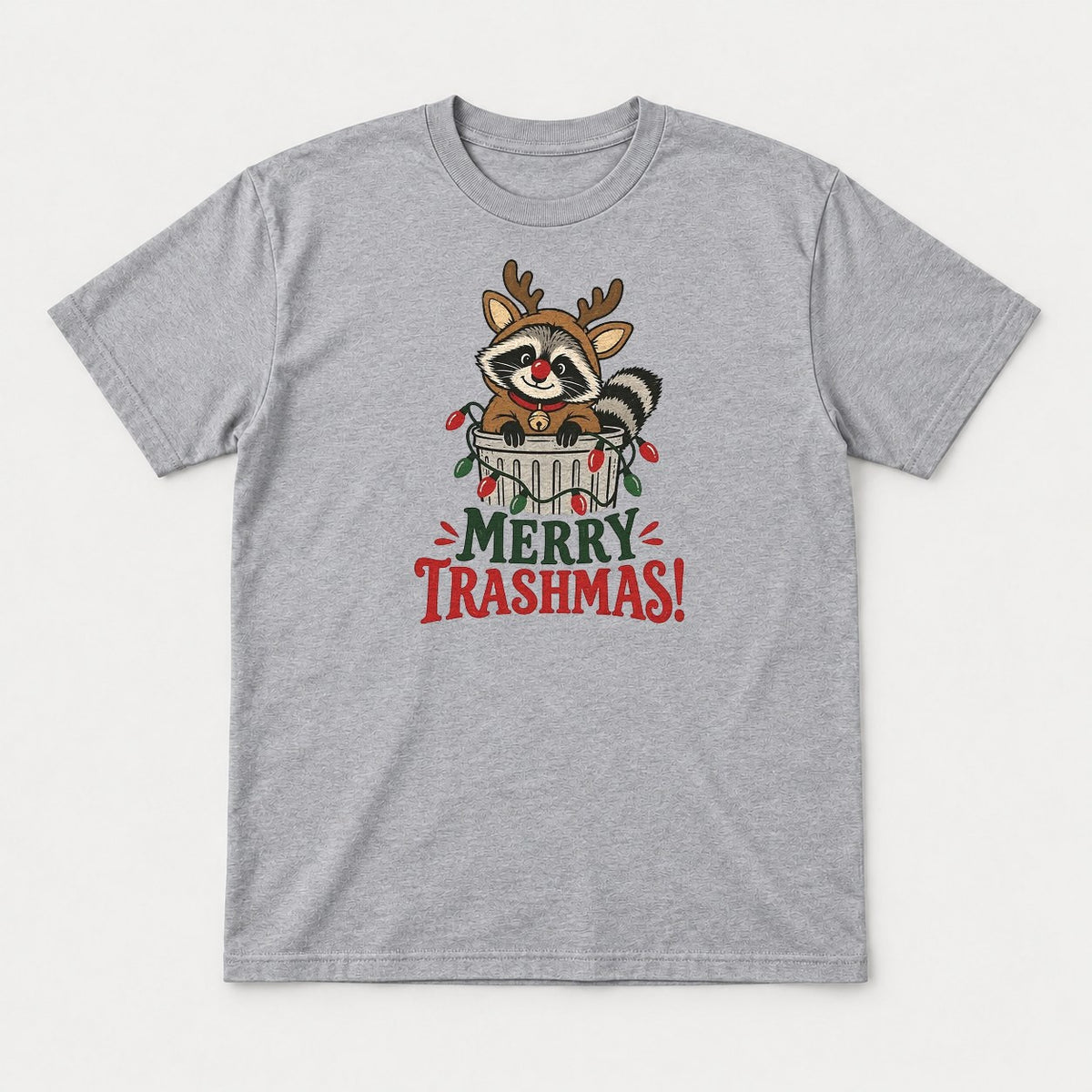 Merry Trashmas Raccoon Reindeer Christmas Graphic T-Shirt & Sweatshirt - Tshirt Sport Grey Front