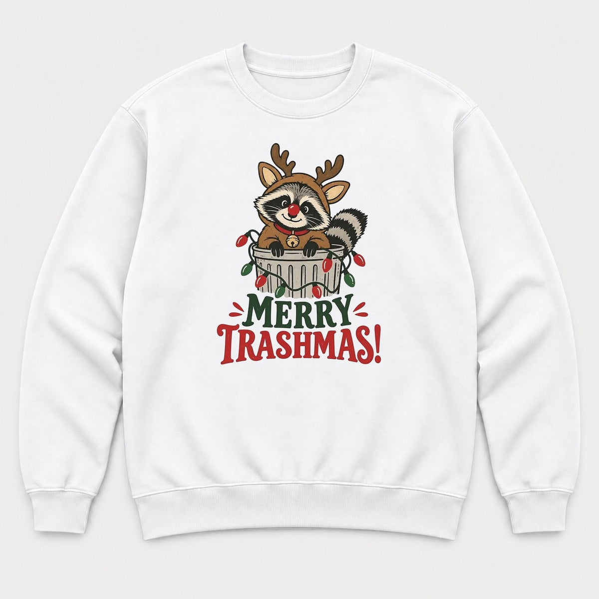 Merry Trashmas Raccoon Reindeer Christmas Graphic T-Shirt & Sweatshirt - Sweatshirt White Front