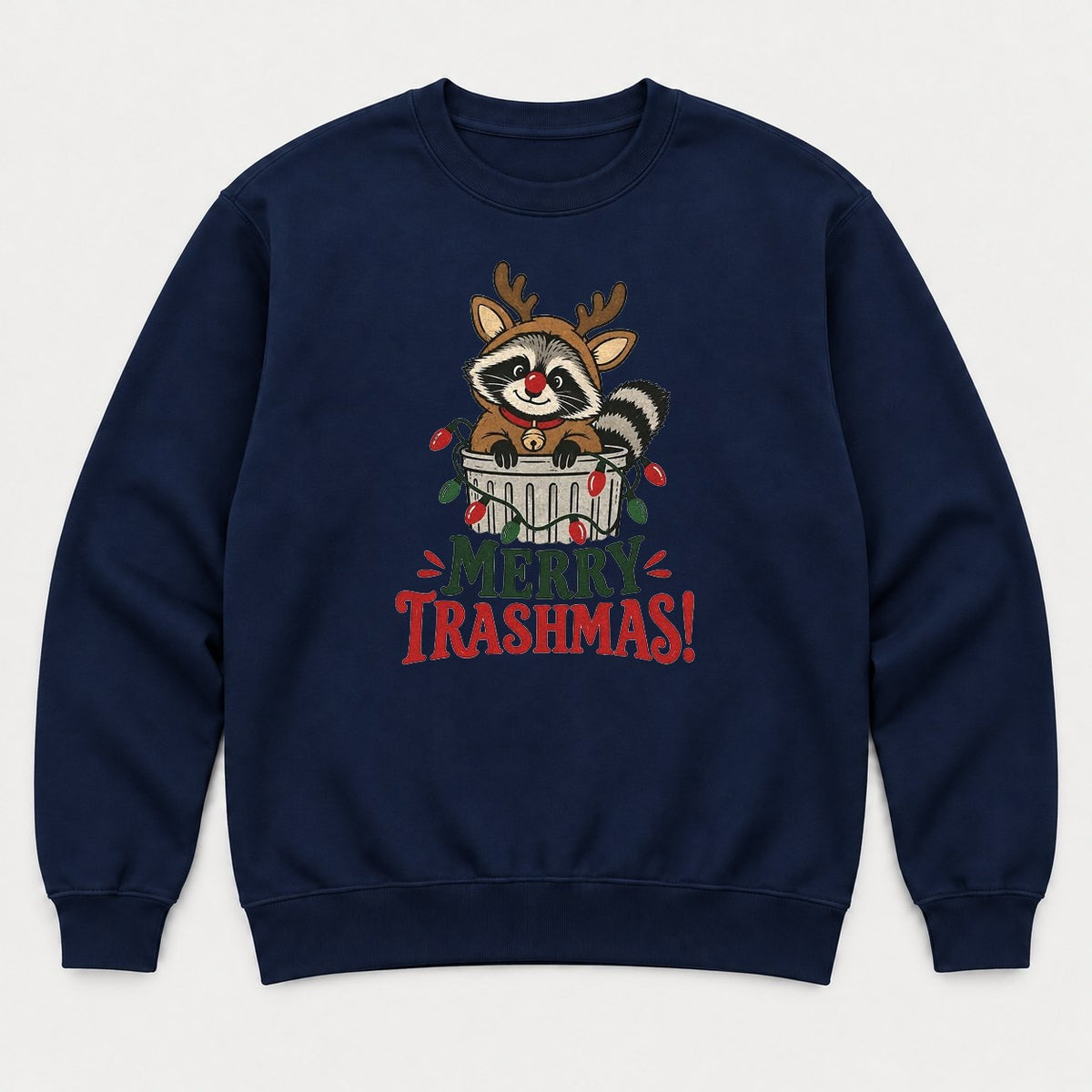 Merry Trashmas Raccoon Reindeer Christmas Graphic T-Shirt & Sweatshirt - Sweatshirt Navy Front