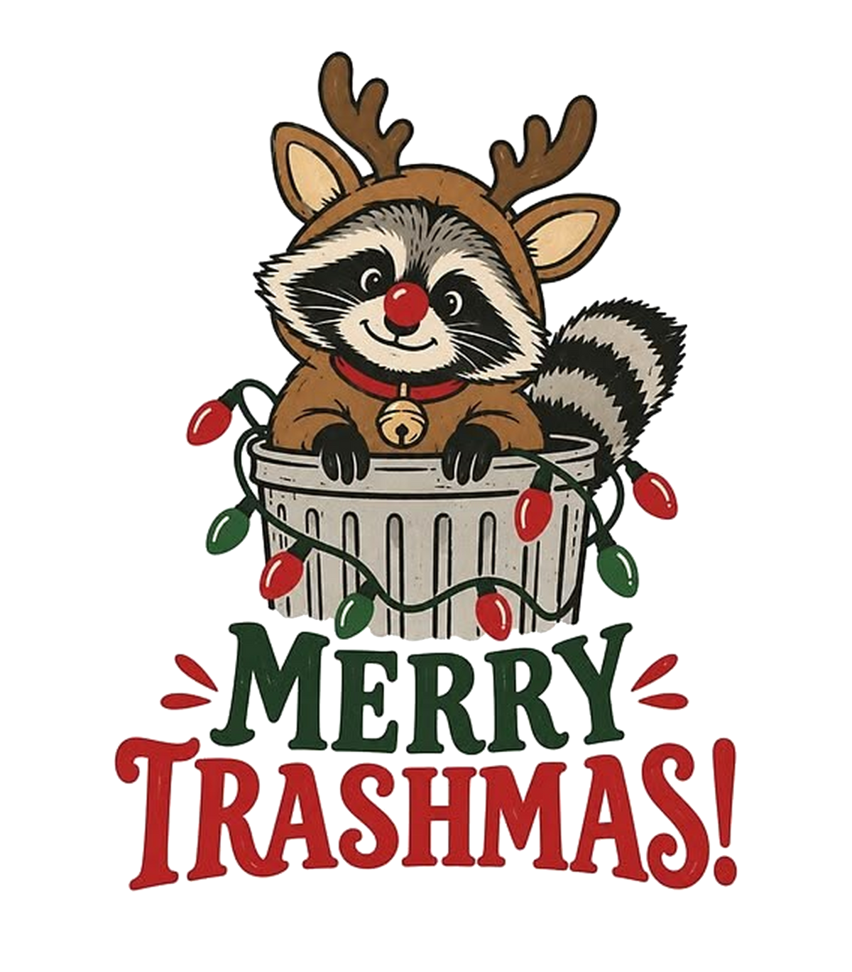 Merry Trashmas Raccoon Reindeer Christmas Graphic T-Shirt & Sweatshirt - print file Front