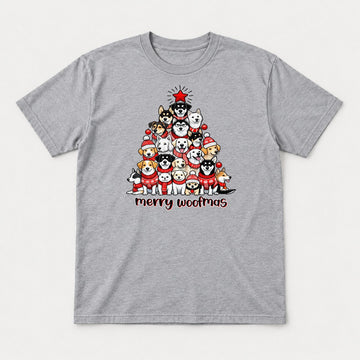 Merry Woofmas Dog Christmas Tree Graphic T-Shirt & Sweatshirt - Tshirt Sport Grey Front
