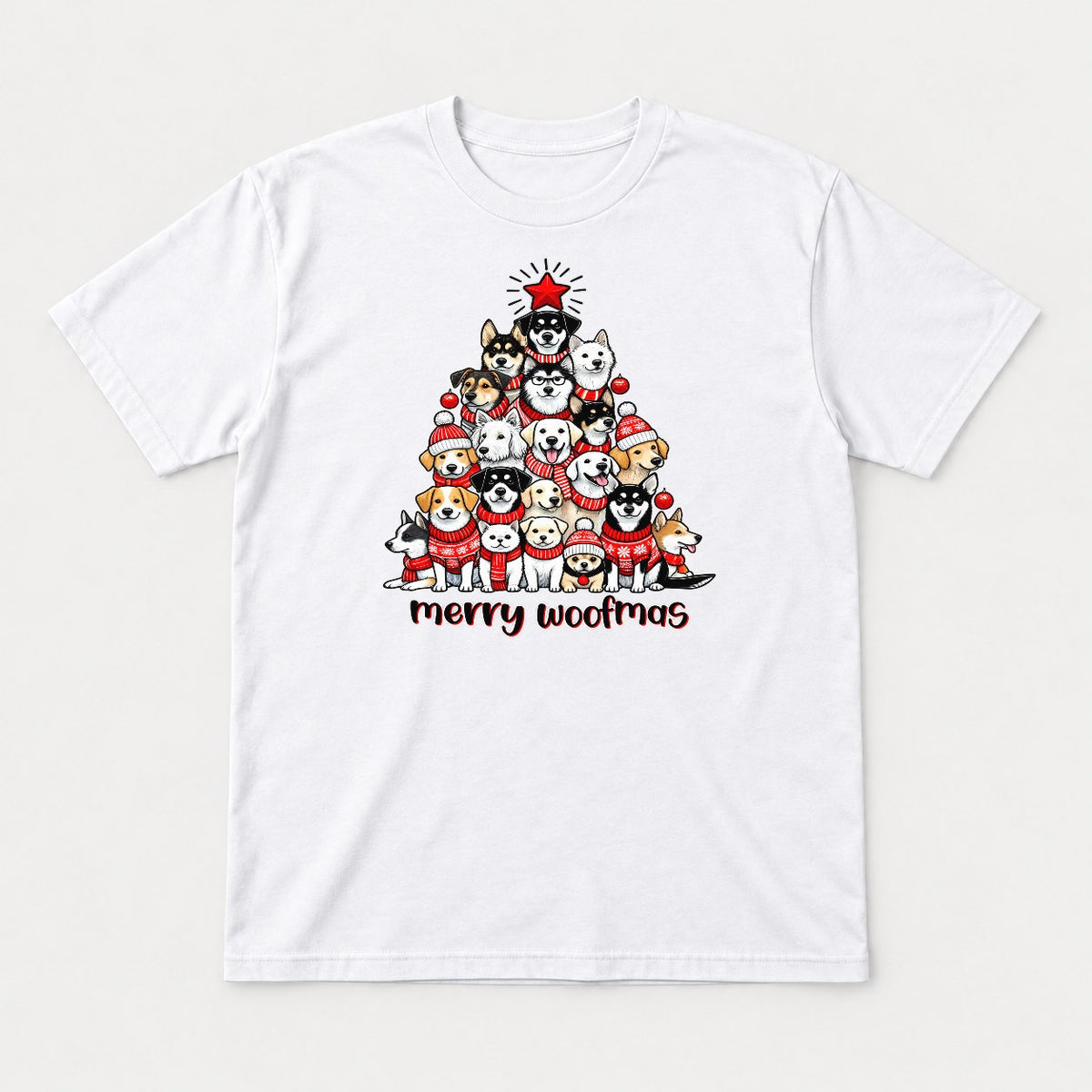 Merry Woofmas Dog Christmas Tree Graphic T-Shirt & Sweatshirt - Tshirt White Front