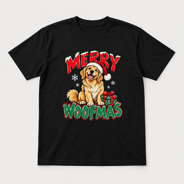 Merry Woofmas Golden Retriever Santa Hat Graphic T-Shirt & Sweatshirt - Tshirt Black Front