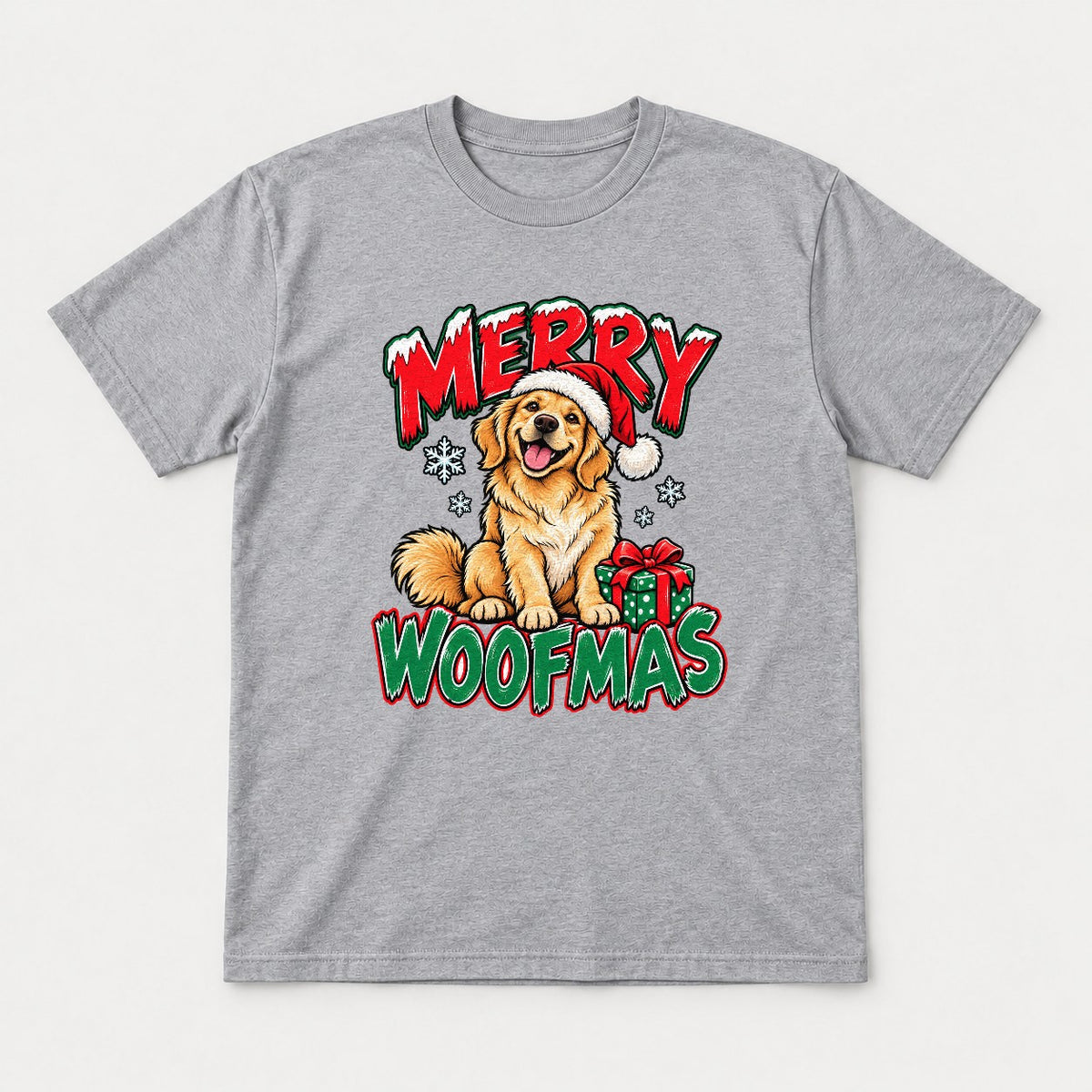 Merry Woofmas Golden Retriever Santa Hat Graphic T-Shirt & Sweatshirt - Tshirt Sport Grey Front