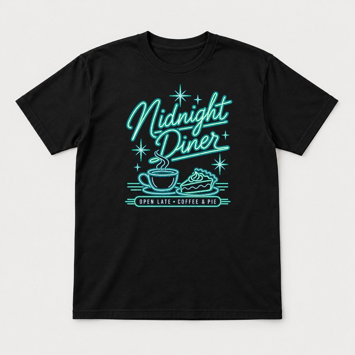 Midnight Diner Retro Neon Coffee & Pie Graphic T-Shirt & Sweatshirt - Tshirt Black Front