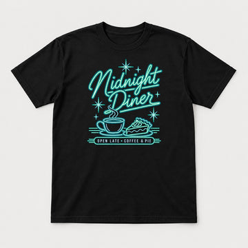 Midnight Diner Retro Neon Coffee & Pie Graphic T-Shirt & Sweatshirt - Tshirt Black Front