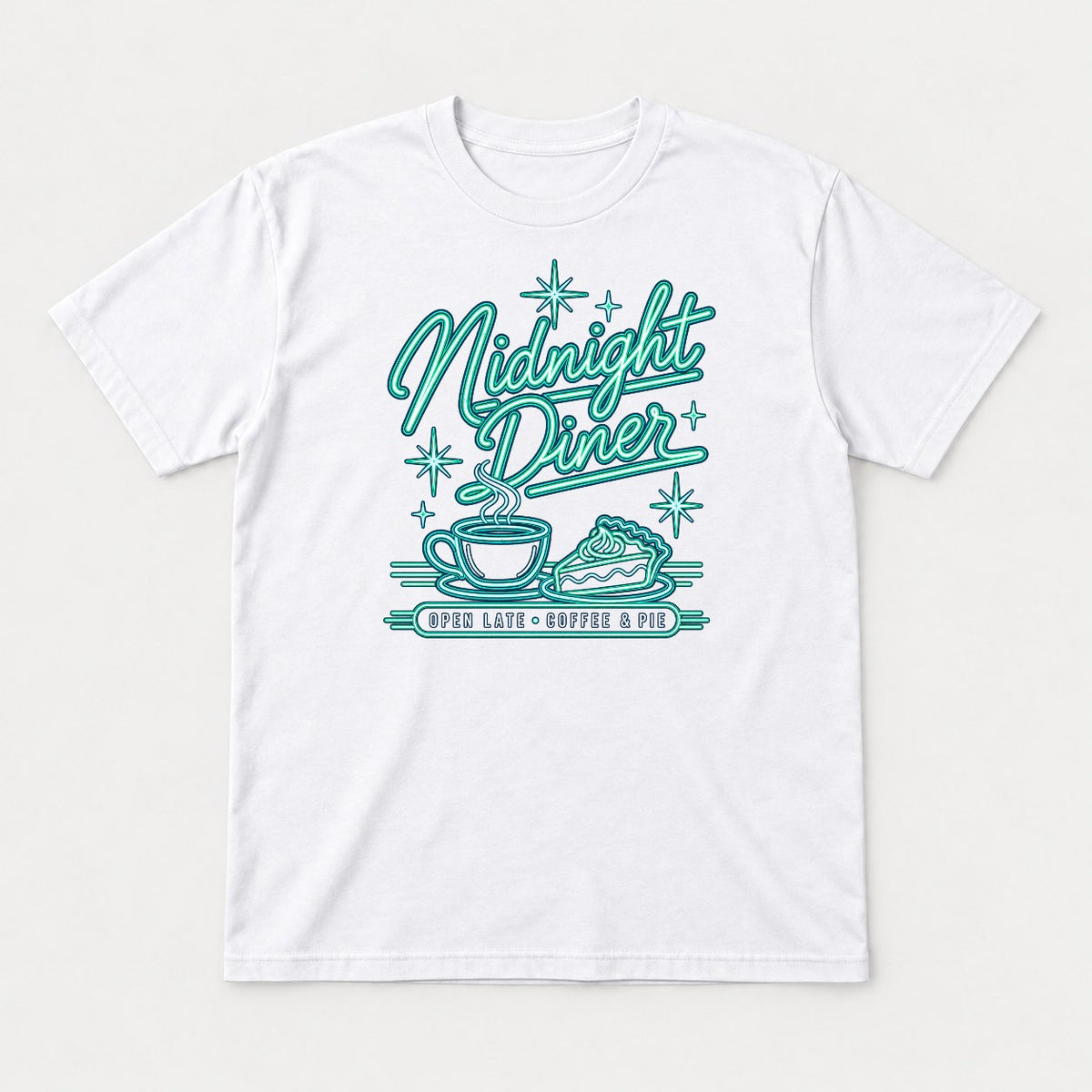Midnight Diner Retro Neon Coffee & Pie Graphic T-Shirt & Sweatshirt - Tshirt White Front