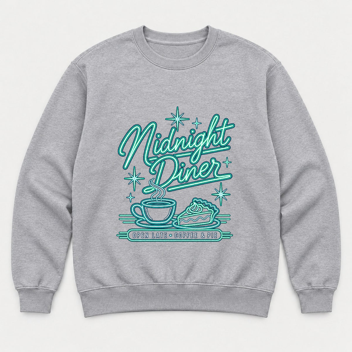 Midnight Diner Retro Neon Coffee & Pie Graphic T-Shirt & Sweatshirt - Sweatshirt Sport Grey Front
