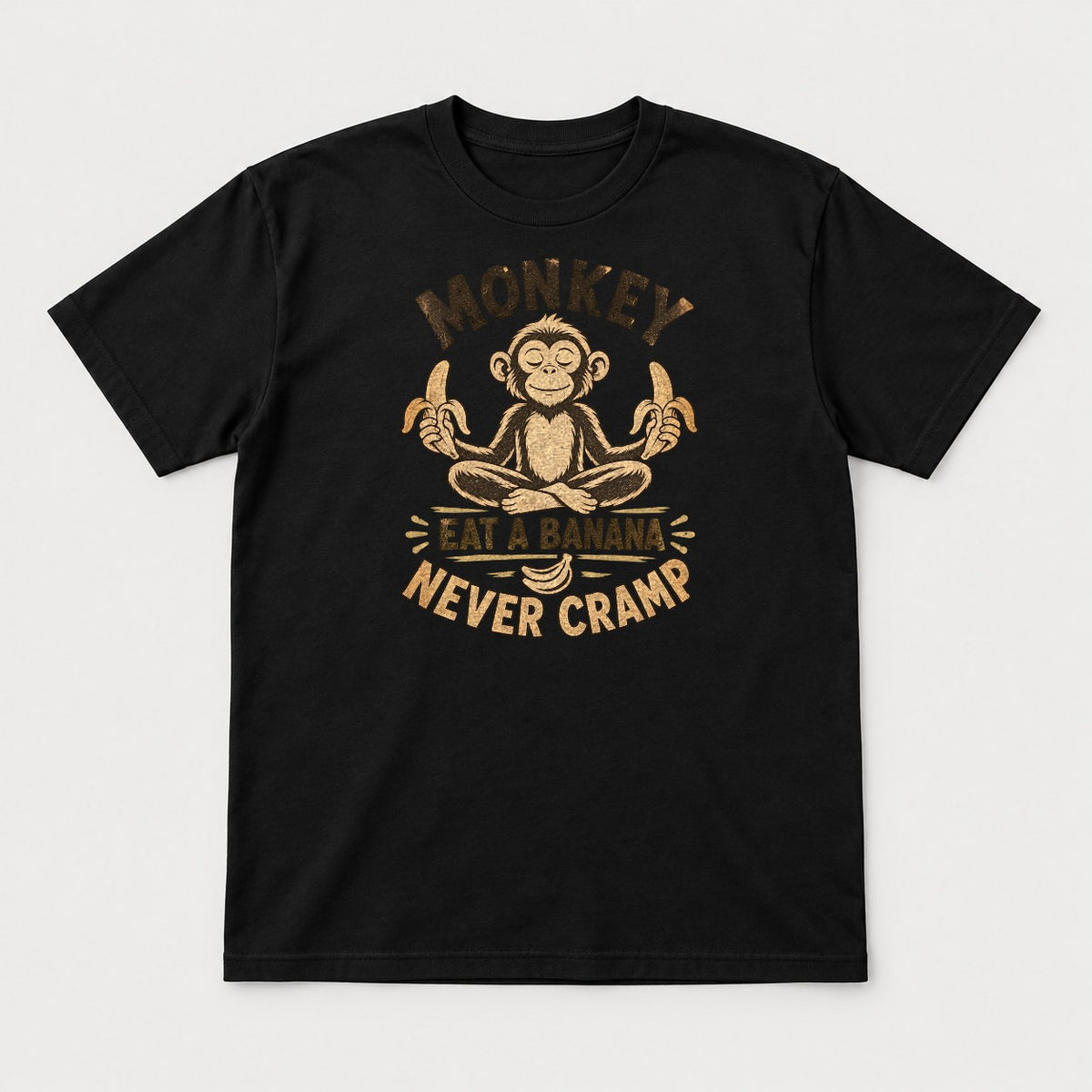 Monkey Eat a Banana Never Cramp Meditating Monkey Graphic T-Shirt & Sweatshirt - Tshirt Black Front