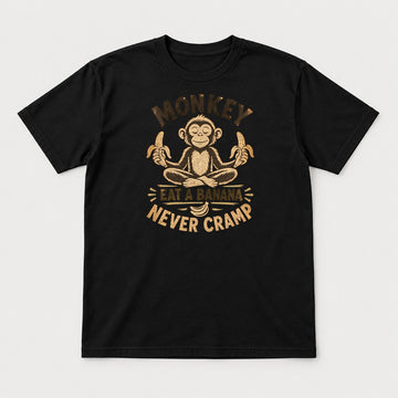 Monkey Eat a Banana Never Cramp Meditating Monkey Graphic T-Shirt & Sweatshirt - Tshirt Black Front