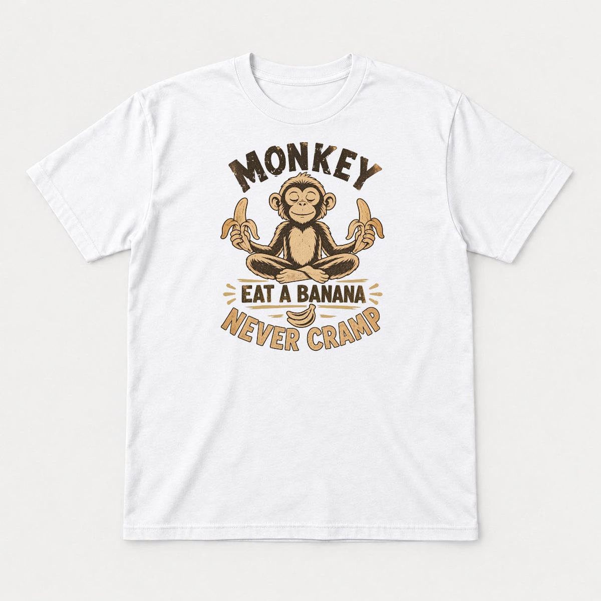 Monkey Eat a Banana Never Cramp Meditating Monkey Graphic T-Shirt & Sweatshirt - Tshirt White Front
