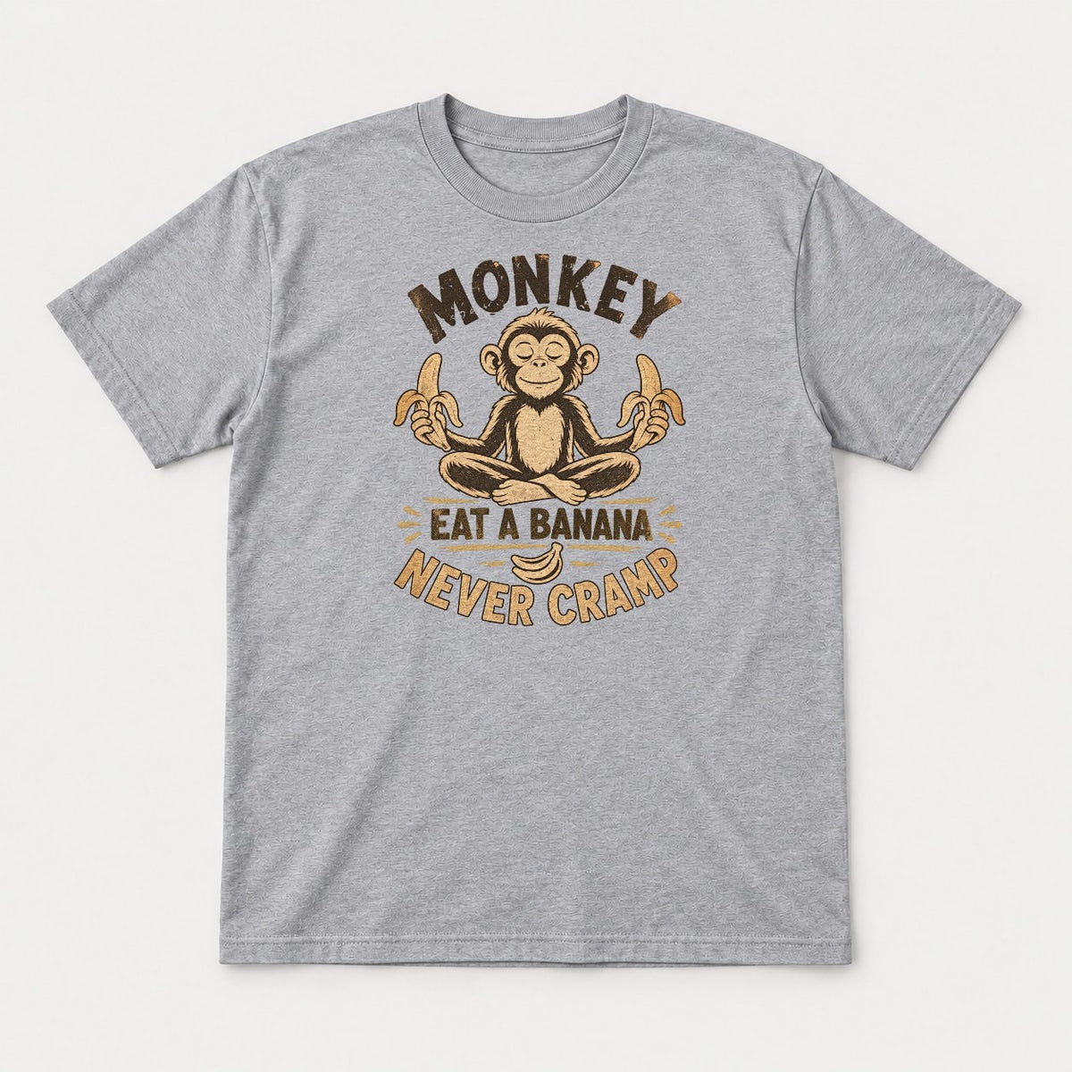 Monkey Eat a Banana Never Cramp Meditating Monkey Graphic T-Shirt & Sweatshirt - Tshirt Sport Grey Front