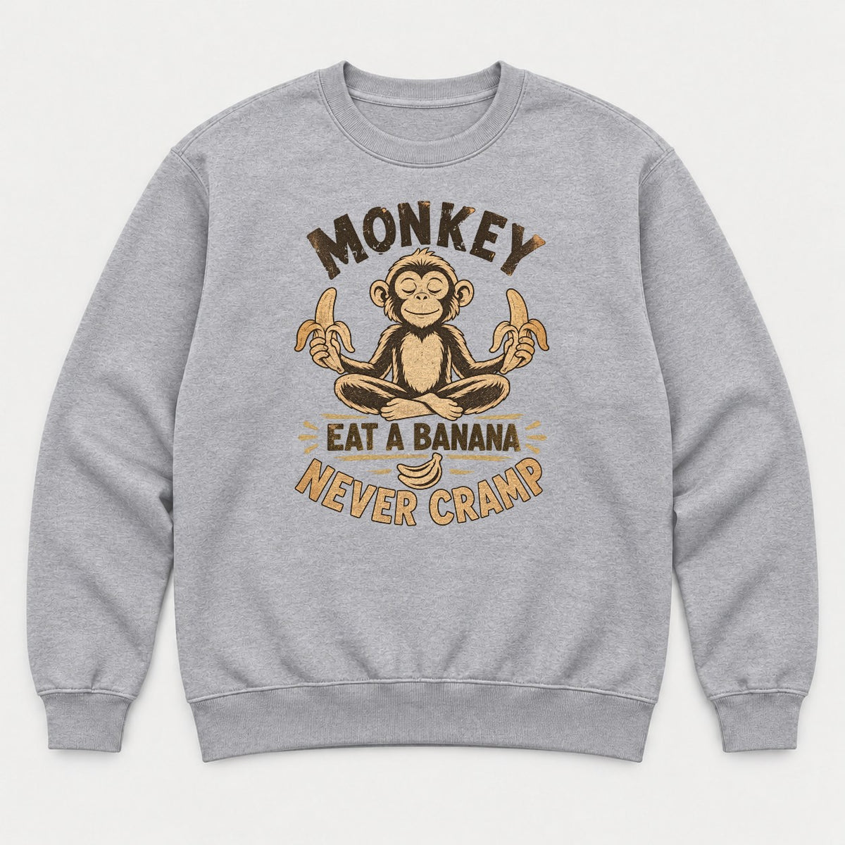 Monkey Eat a Banana Never Cramp Meditating Monkey Graphic T-Shirt & Sweatshirt - Sweatshirt Sport Grey Front