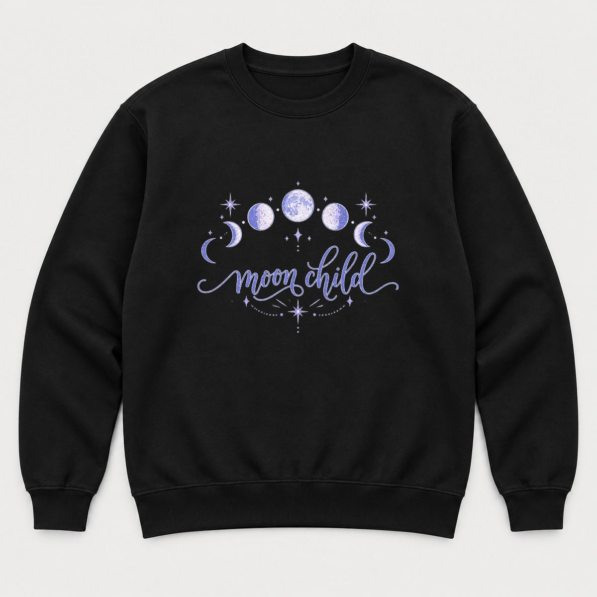 Moon Child Celestial Moon Phases Graphic T-Shirt & Sweatshirt - Sweatshirt Black Front