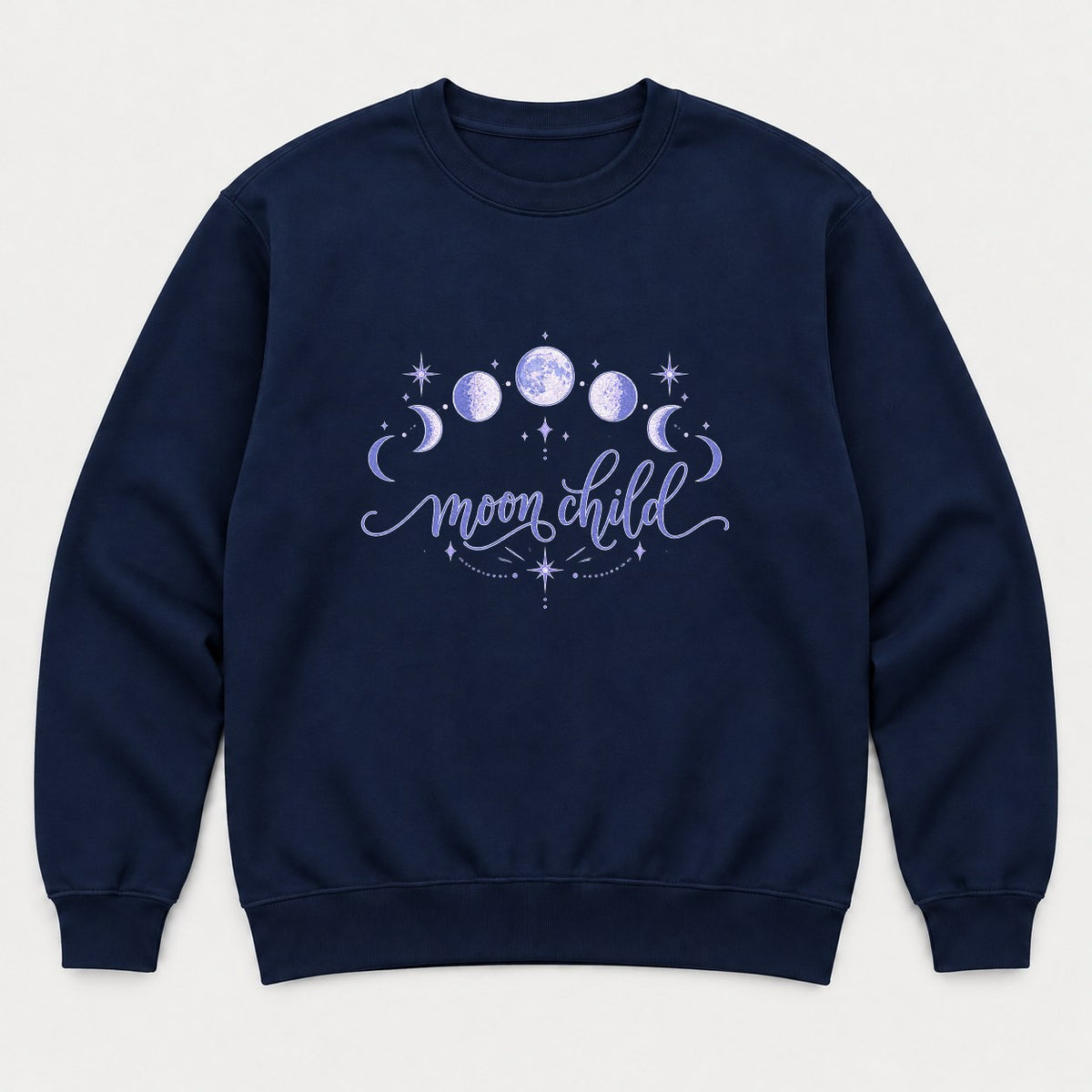 Moon Child Celestial Moon Phases Graphic T-Shirt & Sweatshirt - Sweatshirt Navy Front