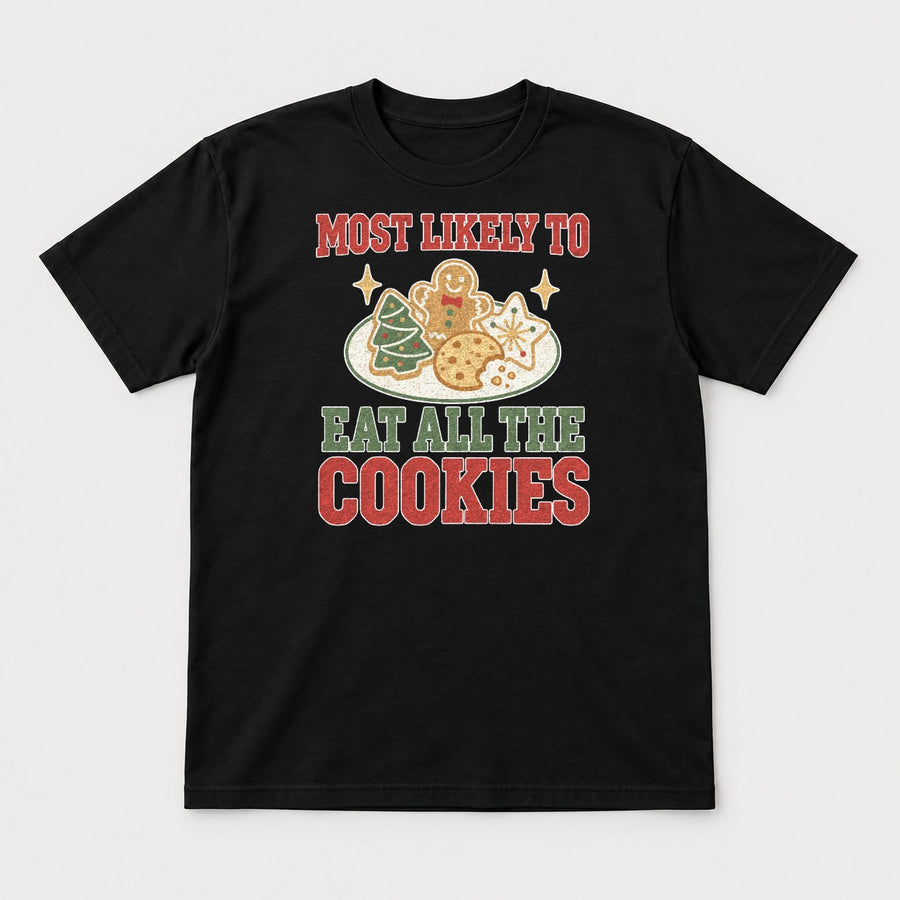 Most Likely To Eat All The Cookies Christmas Varsity Graphic T-Shirt & Sweatshirt