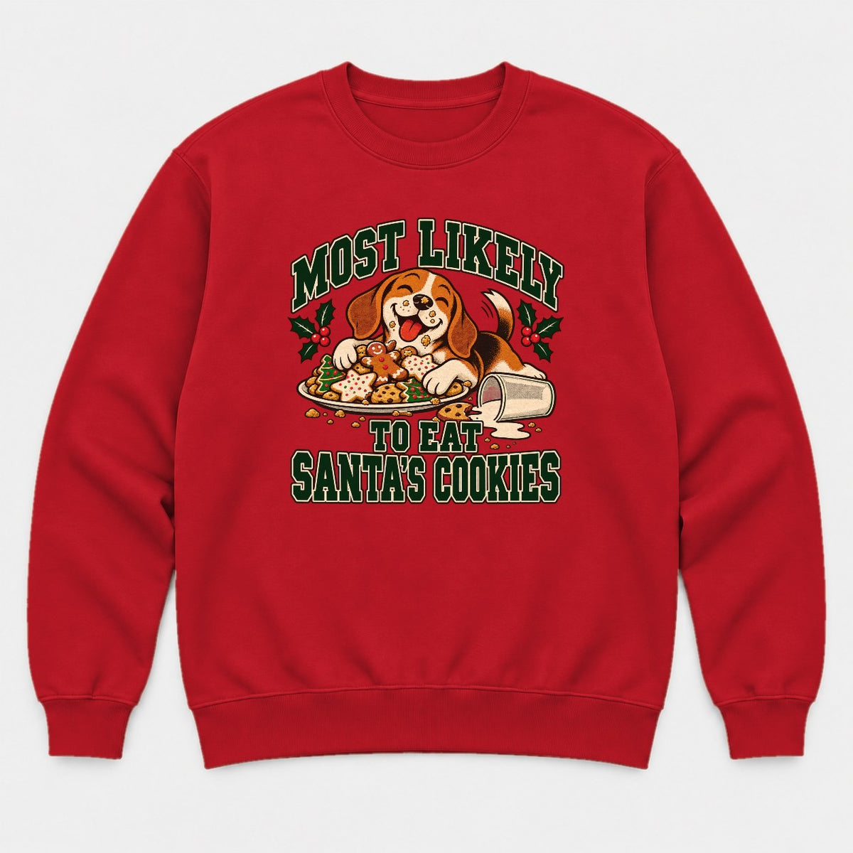Most Likely To Eat Santa's Cookies Beagle Christmas Graphic T-Shirt & Sweatshirt - Sweatshirt Red Front