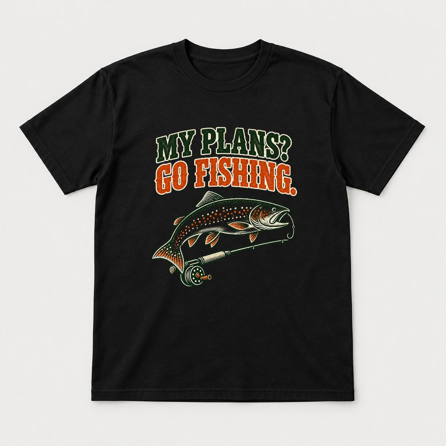 My Plans? Go Fishing Retro Trout Fly Rod Graphic T-Shirt & Sweatshirt