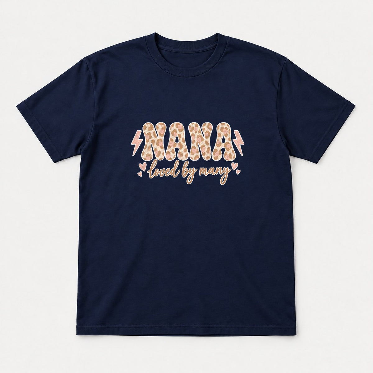 Nana Loved By Many Leopard Print Graphic T-Shirt & Sweatshirt - Tshirt Navy Front