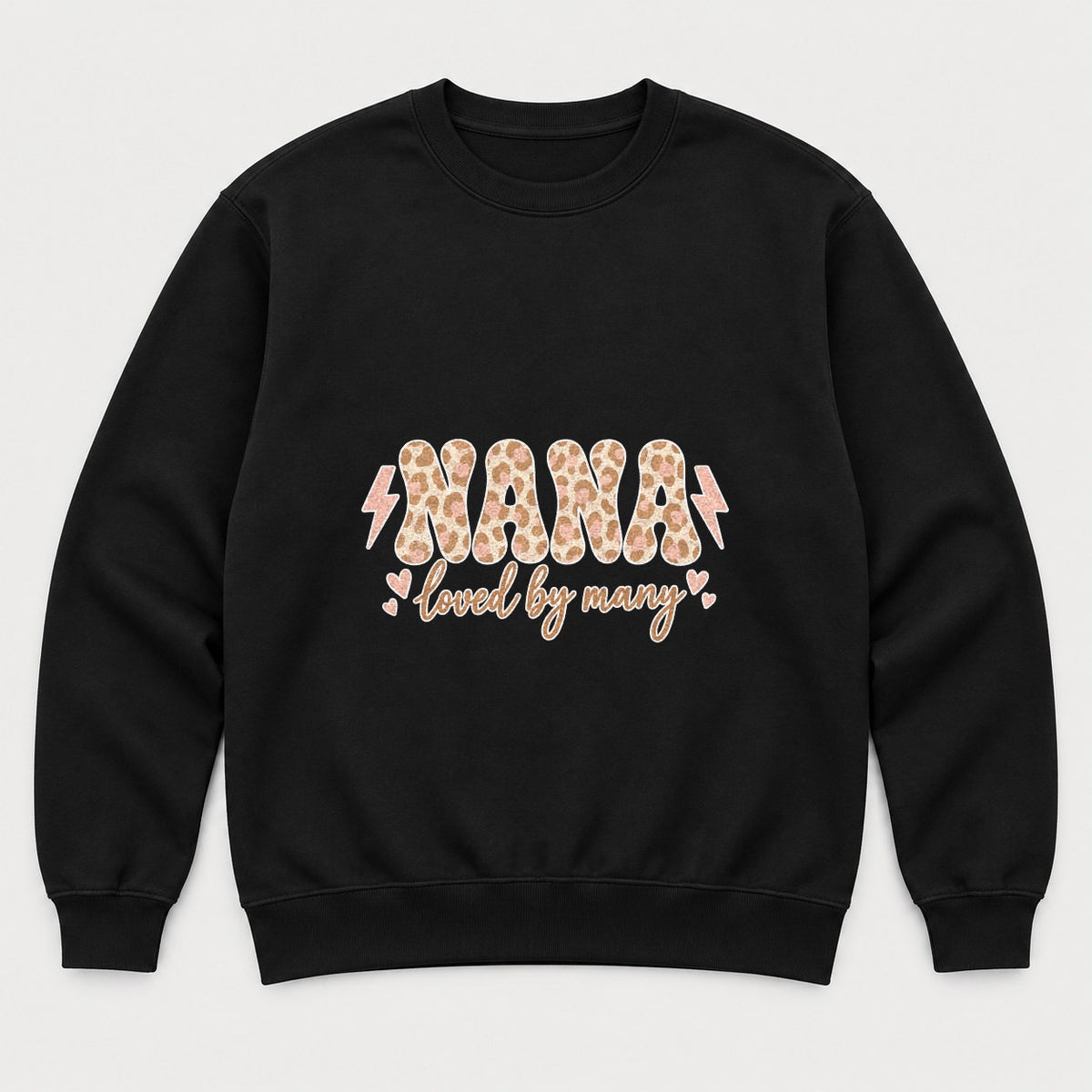 Nana Loved By Many Leopard Print Graphic T-Shirt & Sweatshirt - Sweatshirt Black Front