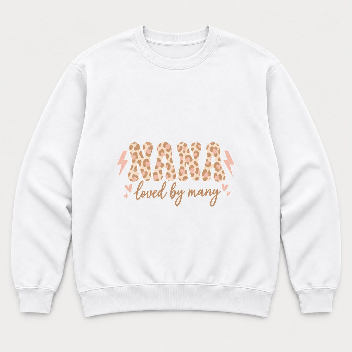 Nana Loved By Many Leopard Print Graphic T-Shirt & Sweatshirt - Sweatshirt White Front