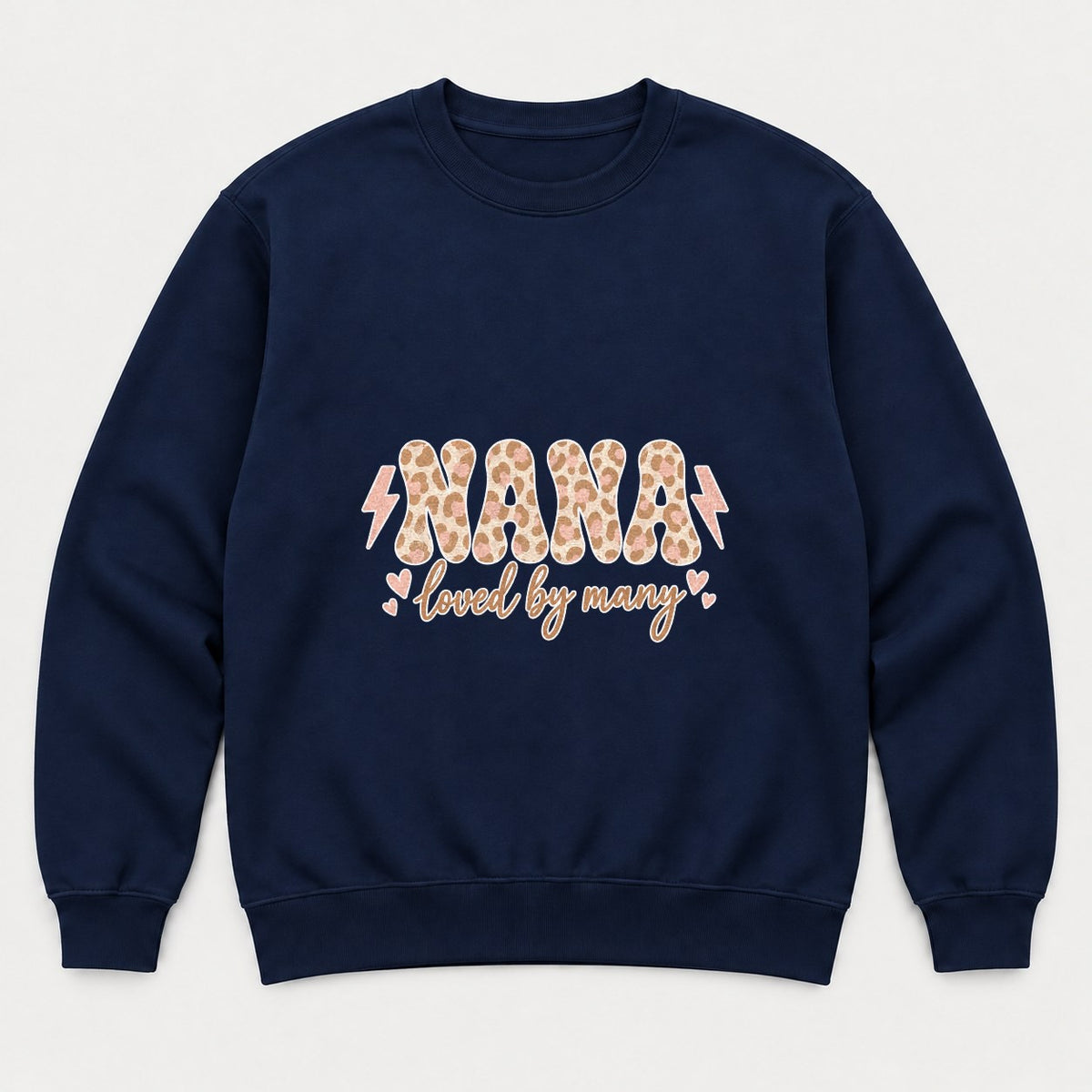 Nana Loved By Many Leopard Print Graphic T-Shirt & Sweatshirt - Sweatshirt Navy Front