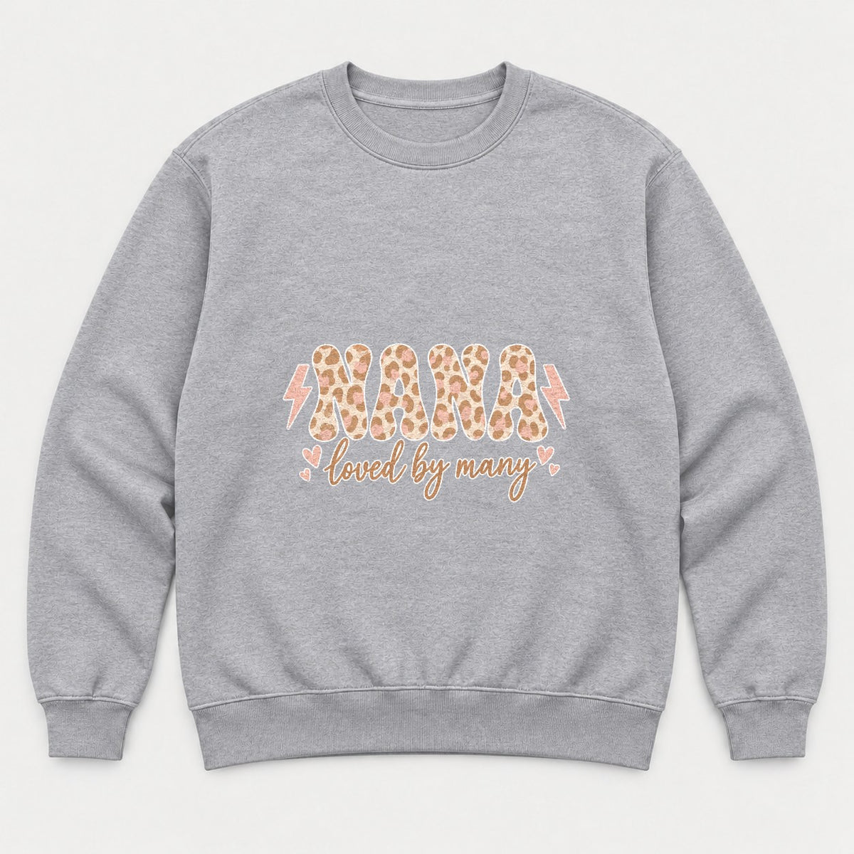 Nana Loved By Many Leopard Print Graphic T-Shirt & Sweatshirt - Sweatshirt Sport Grey Front