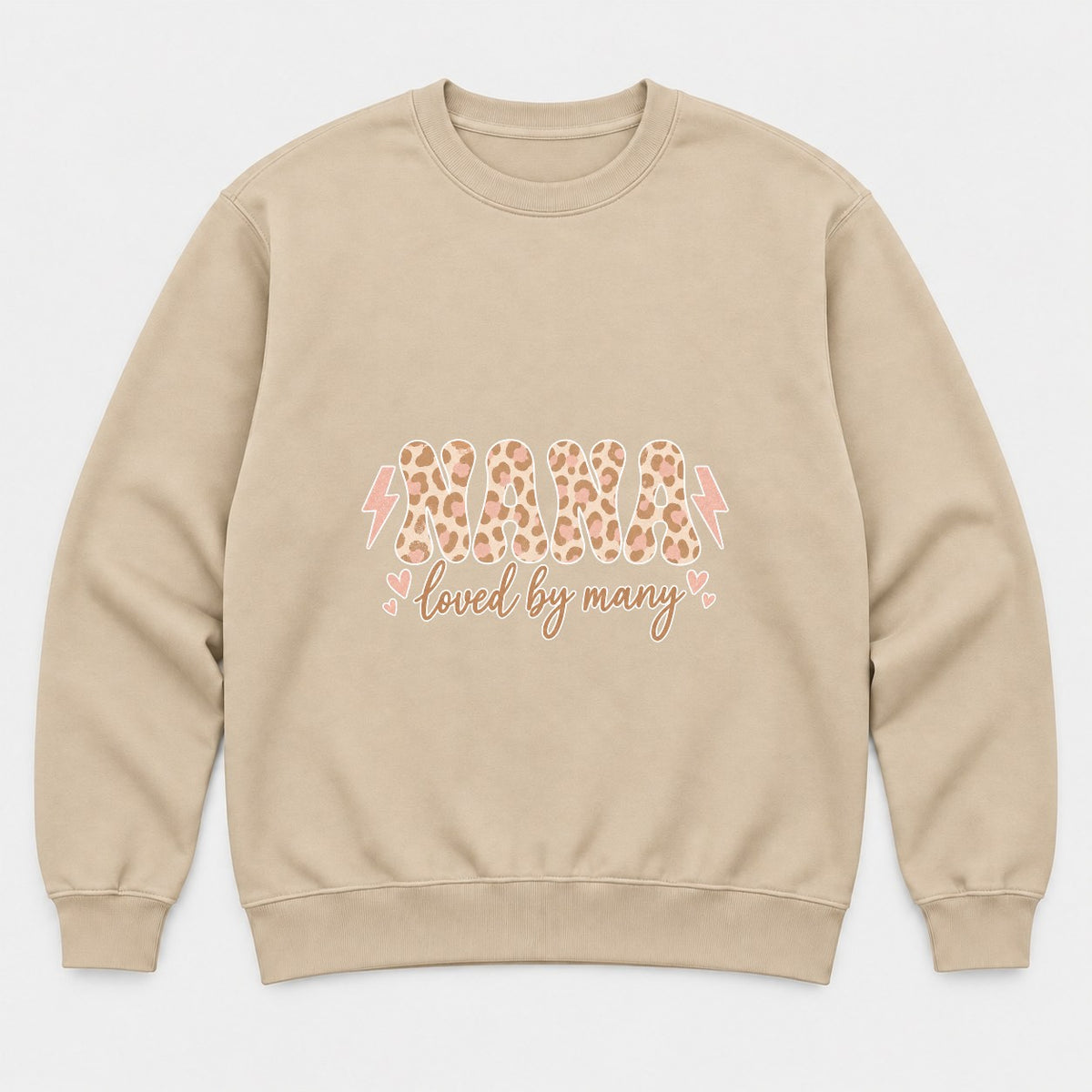Nana Loved By Many Leopard Print Graphic T-Shirt & Sweatshirt - Sweatshirt Sand Front