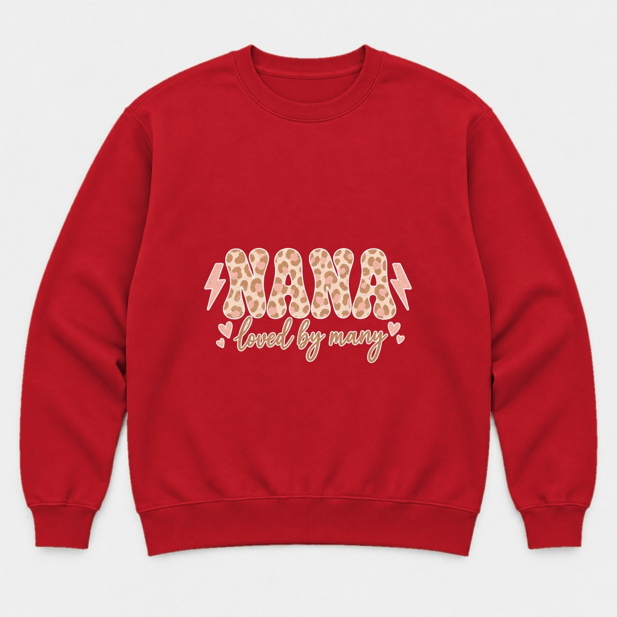 Nana Loved By Many Leopard Print Graphic T-Shirt & Sweatshirt - Sweatshirt Red Front