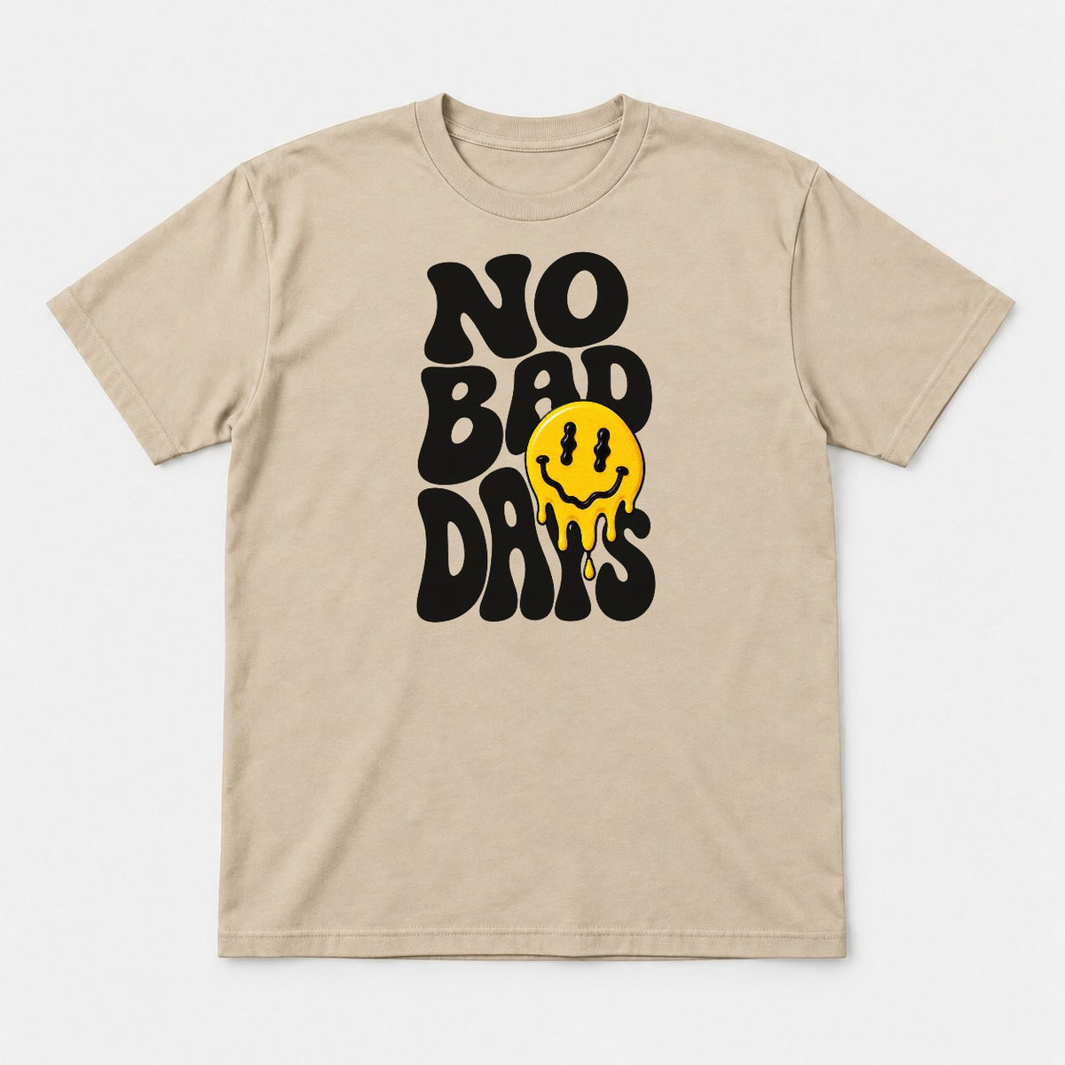 No Bad Days Melting Smiley Face Retro Graphic T-Shirt & Sweatshirt - Tshirt Sand Front