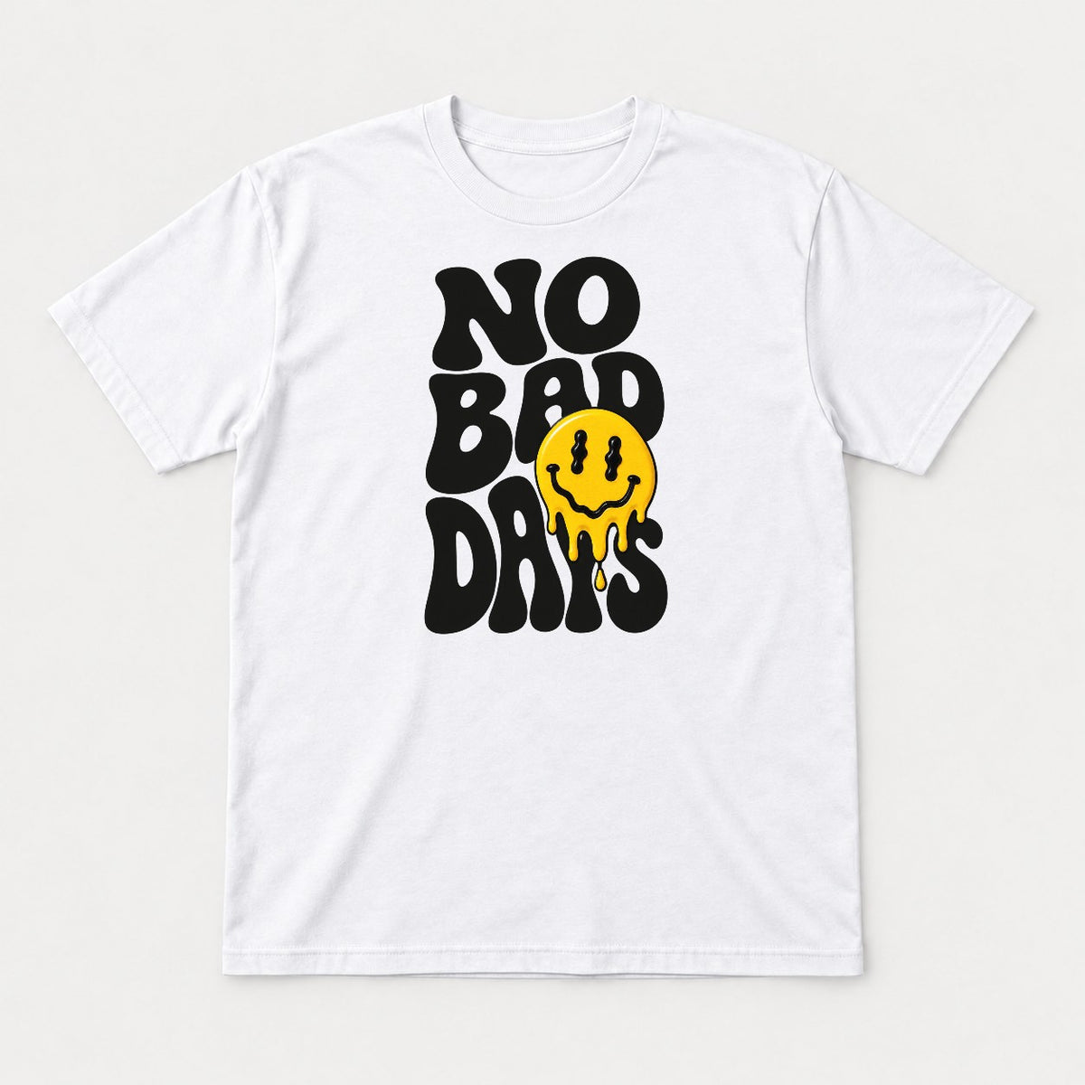 No Bad Days Melting Smiley Face Retro Graphic T-Shirt & Sweatshirt - Tshirt White Front