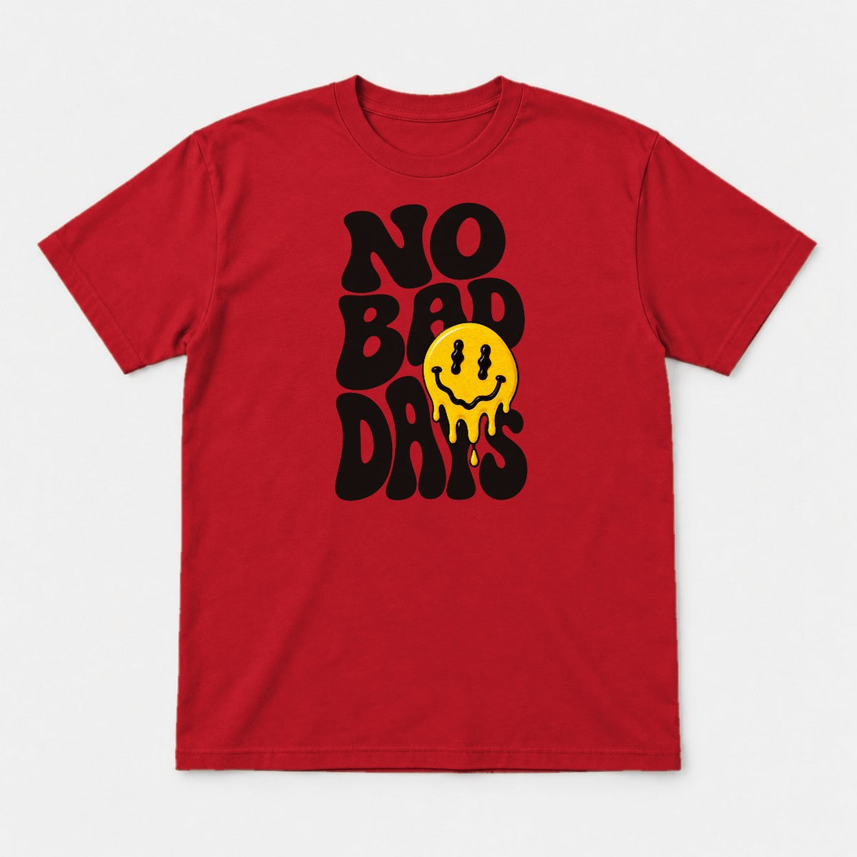 No Bad Days Melting Smiley Face Retro Graphic T-Shirt & Sweatshirt - Tshirt Red Front