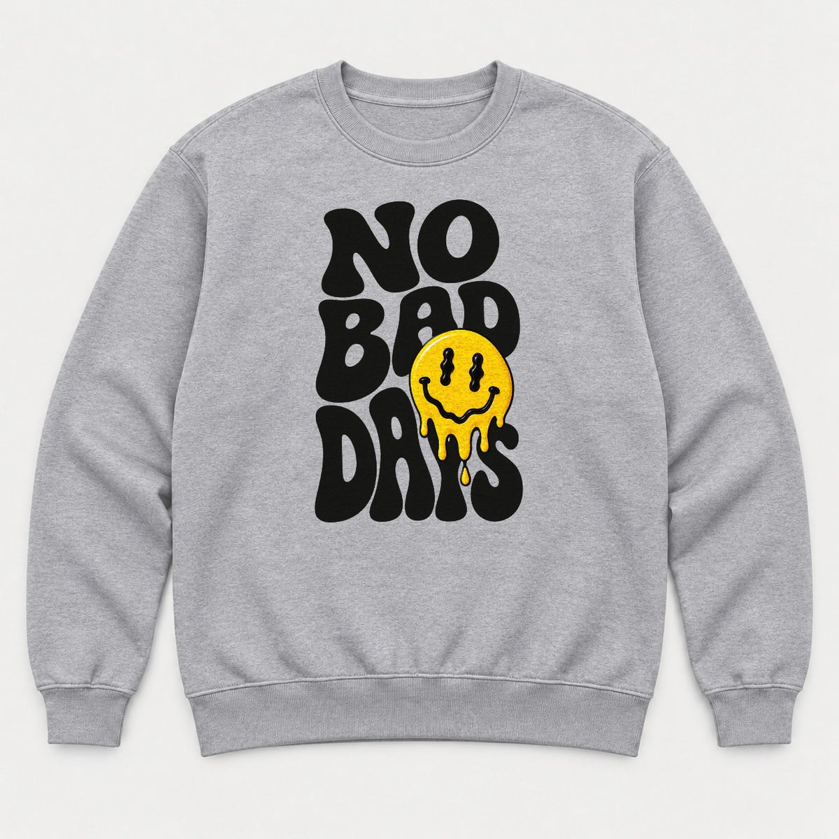 No Bad Days Melting Smiley Face Retro Graphic T-Shirt & Sweatshirt - Sweatshirt Sport Grey Front