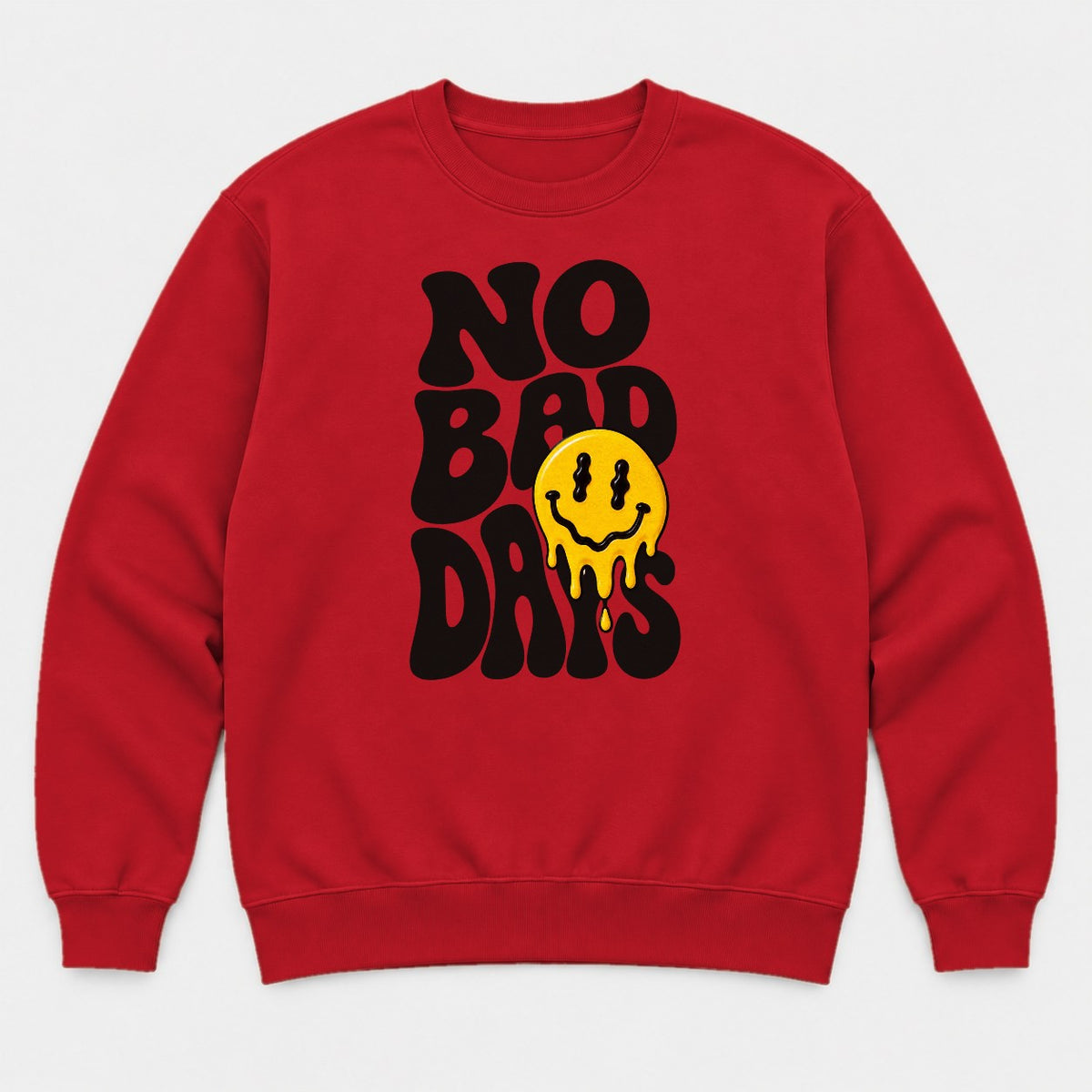 No Bad Days Melting Smiley Face Retro Graphic T-Shirt & Sweatshirt - Sweatshirt Red Front