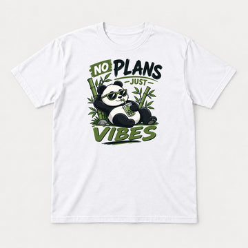No Plans Just Vibes Relaxed Panda Bubble Tea Graphic T-Shirt & Sweatshirt - Tshirt White Front