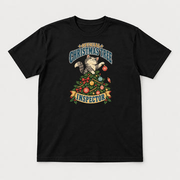Official Christmas Tree Inspector Cat Graphic T-Shirt & Sweatshirt - Tshirt Black Front