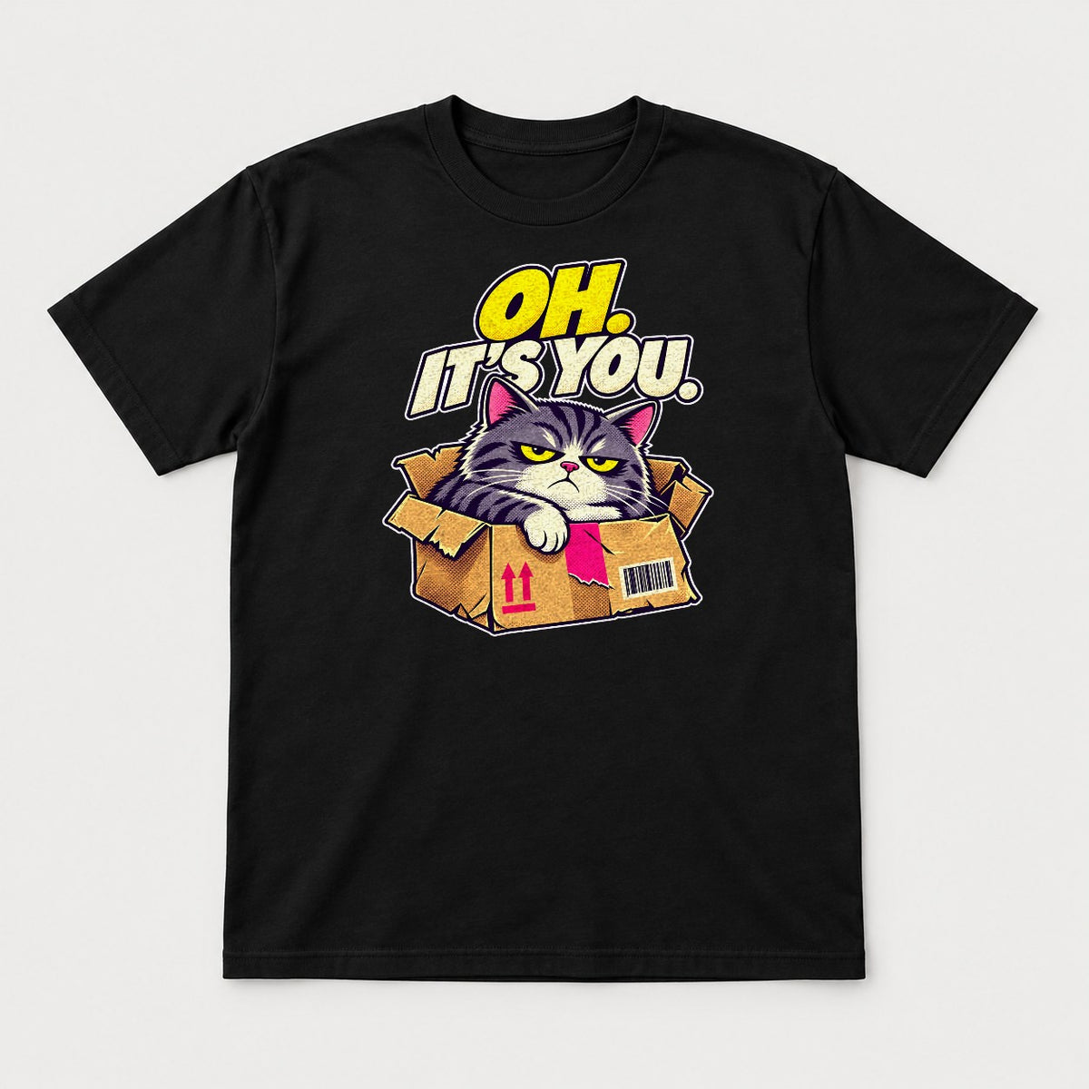 Oh. It's You. Grumpy Cat in Box Graphic T-Shirt & Sweatshirt - Tshirt Black Front