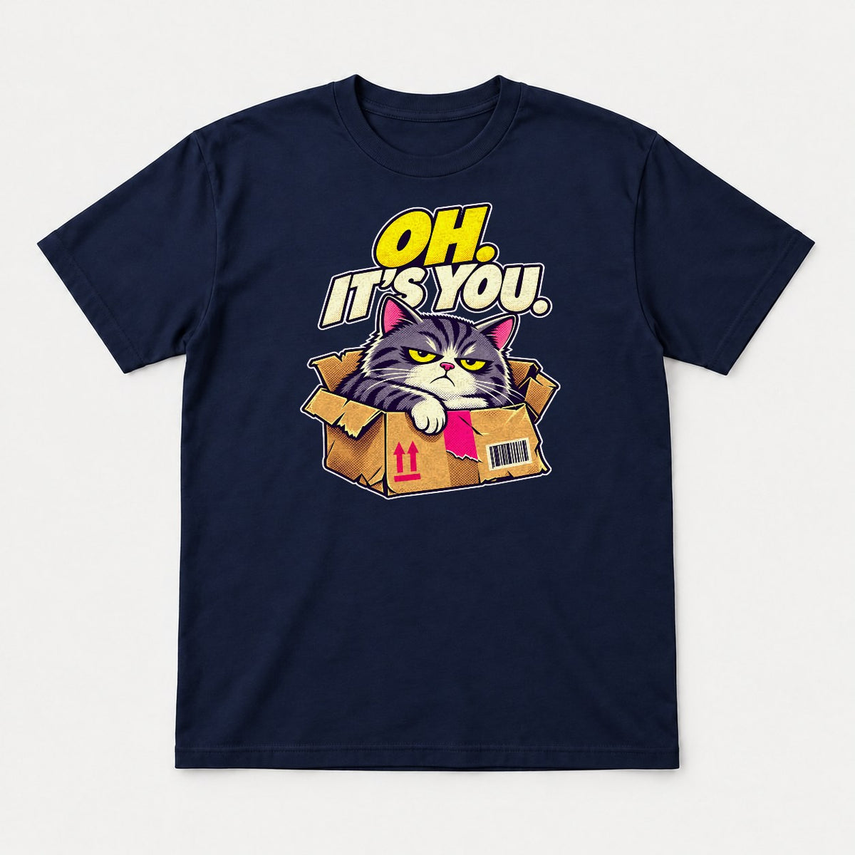Oh. It's You. Grumpy Cat in Box Graphic T-Shirt & Sweatshirt - Tshirt Navy Front