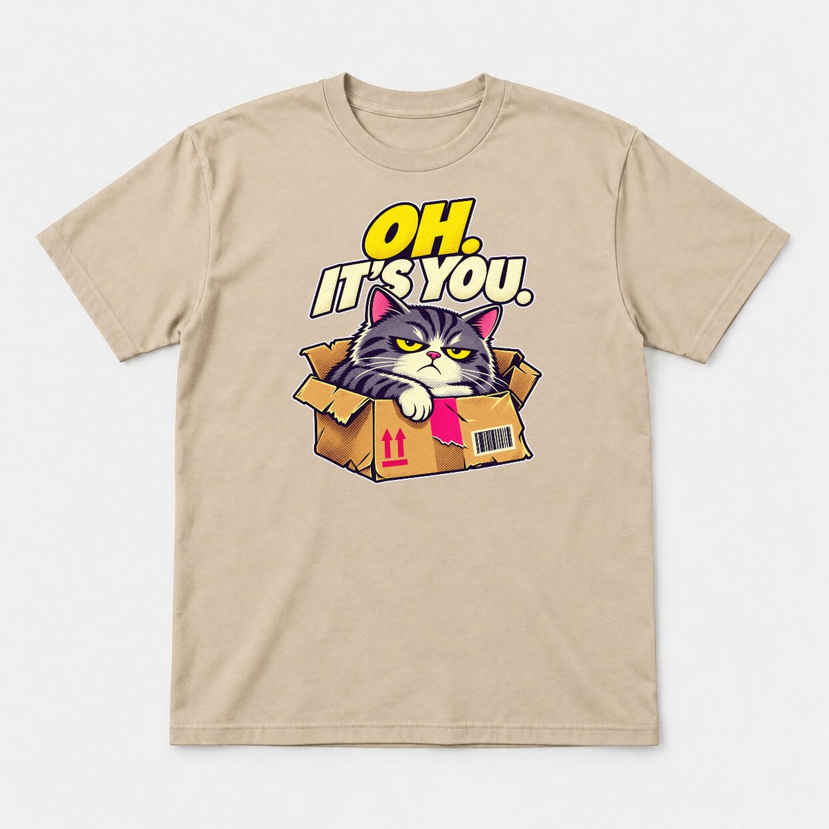 Oh. It's You. Grumpy Cat in Box Graphic T-Shirt & Sweatshirt - Tshirt Sand Front
