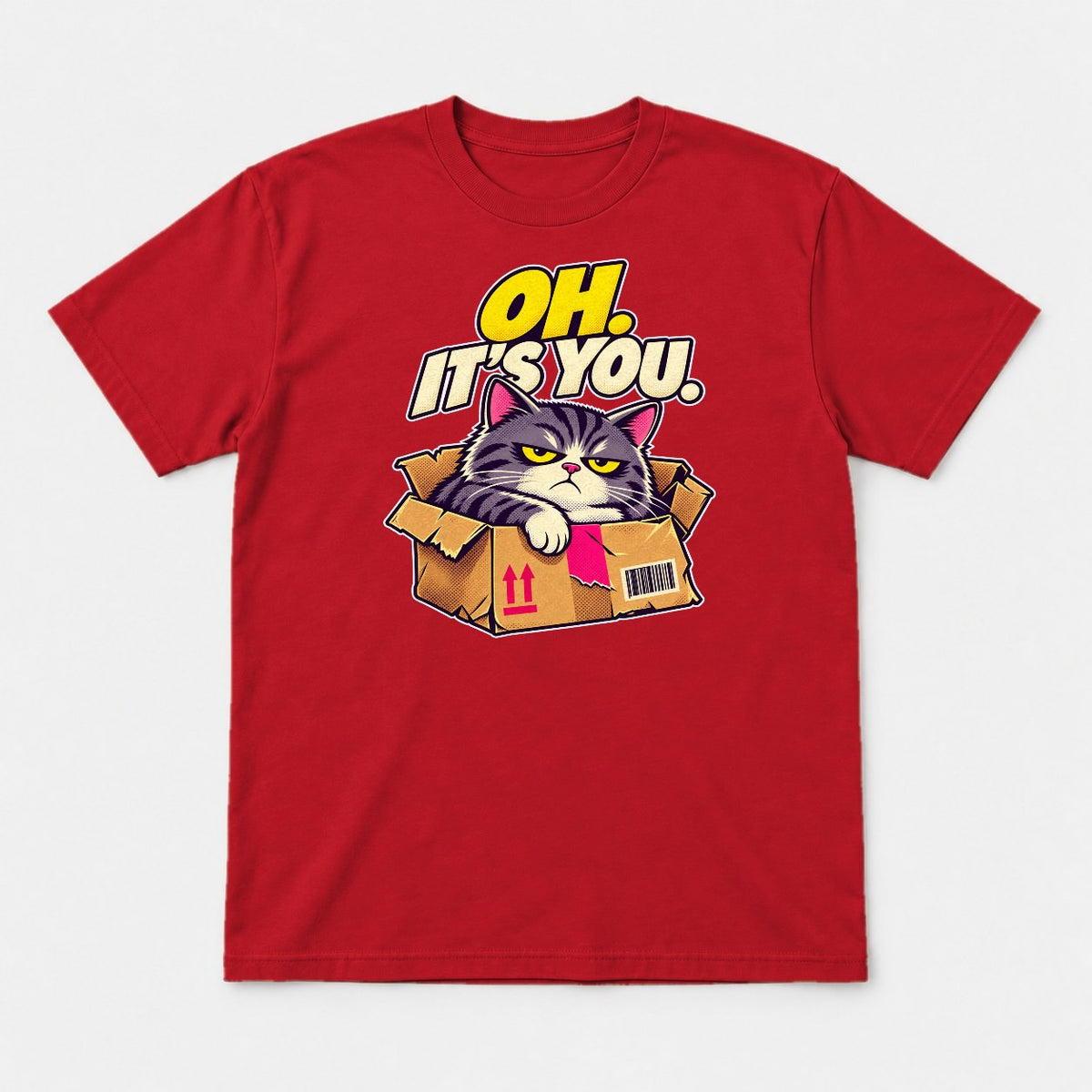 Oh. It's You. Grumpy Cat in Box Graphic T-Shirt & Sweatshirt - Tshirt Red Front