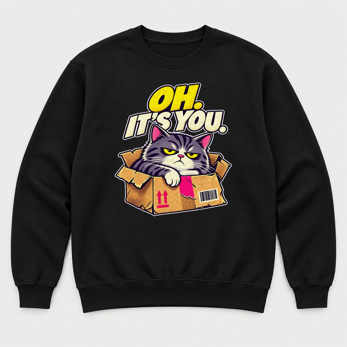 Oh. It's You. Grumpy Cat in Box Graphic T-Shirt & Sweatshirt - Sweatshirt Black Front