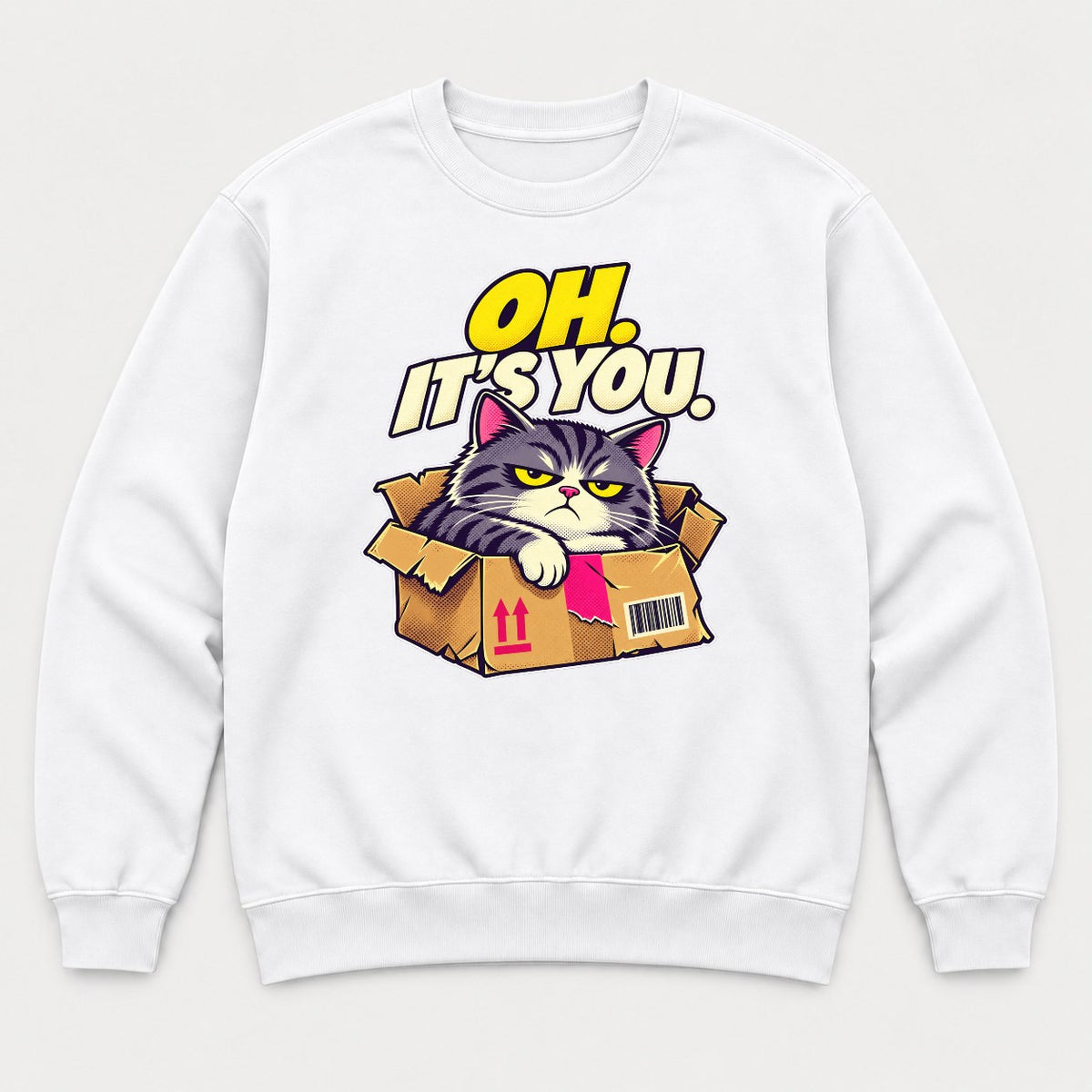 Oh. It's You. Grumpy Cat in Box Graphic T-Shirt & Sweatshirt - Sweatshirt White Front